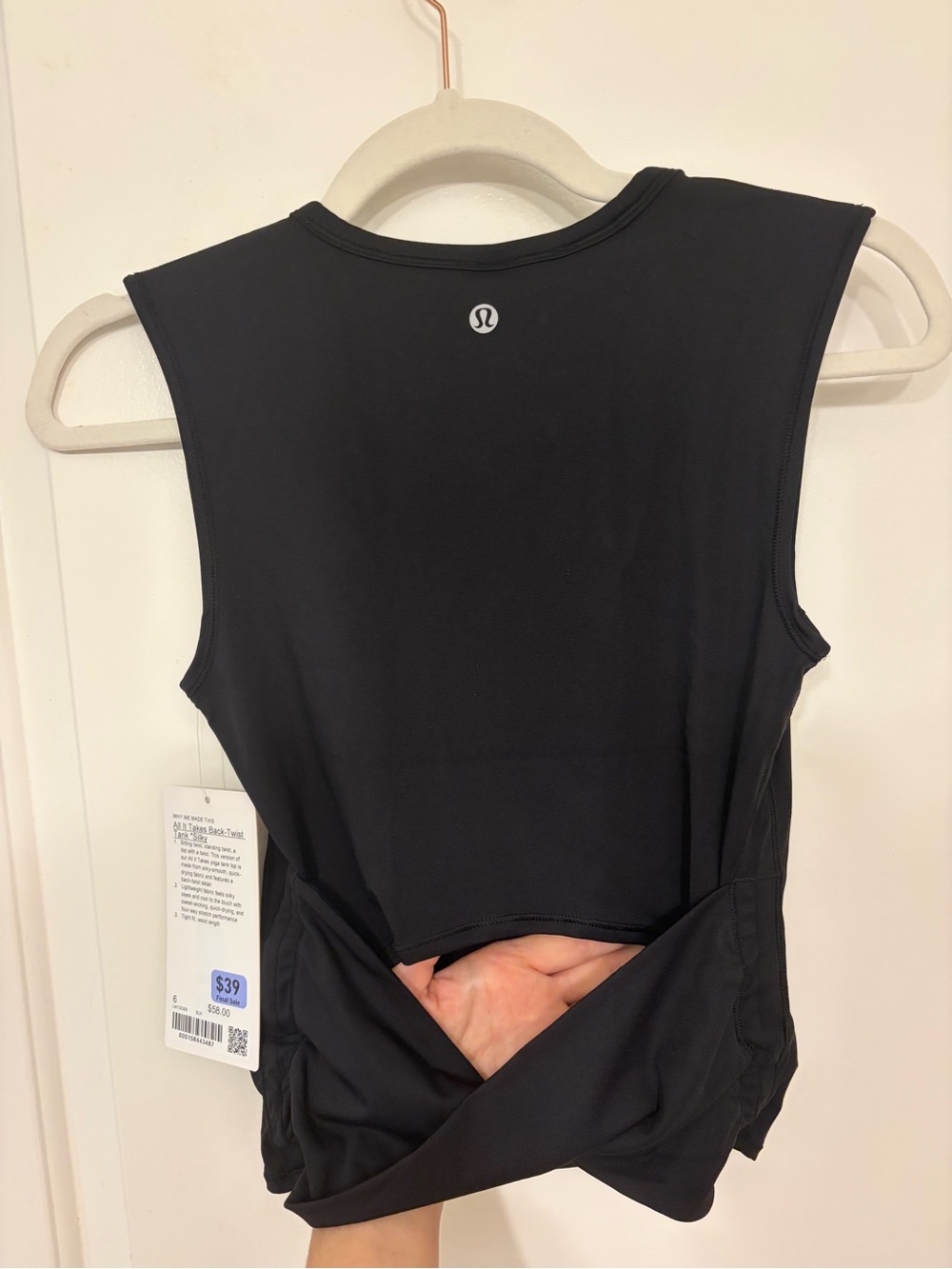 NWT: $58 LULULEMON All It Takes Back-Twist Tank *Silky, Size 6, Black